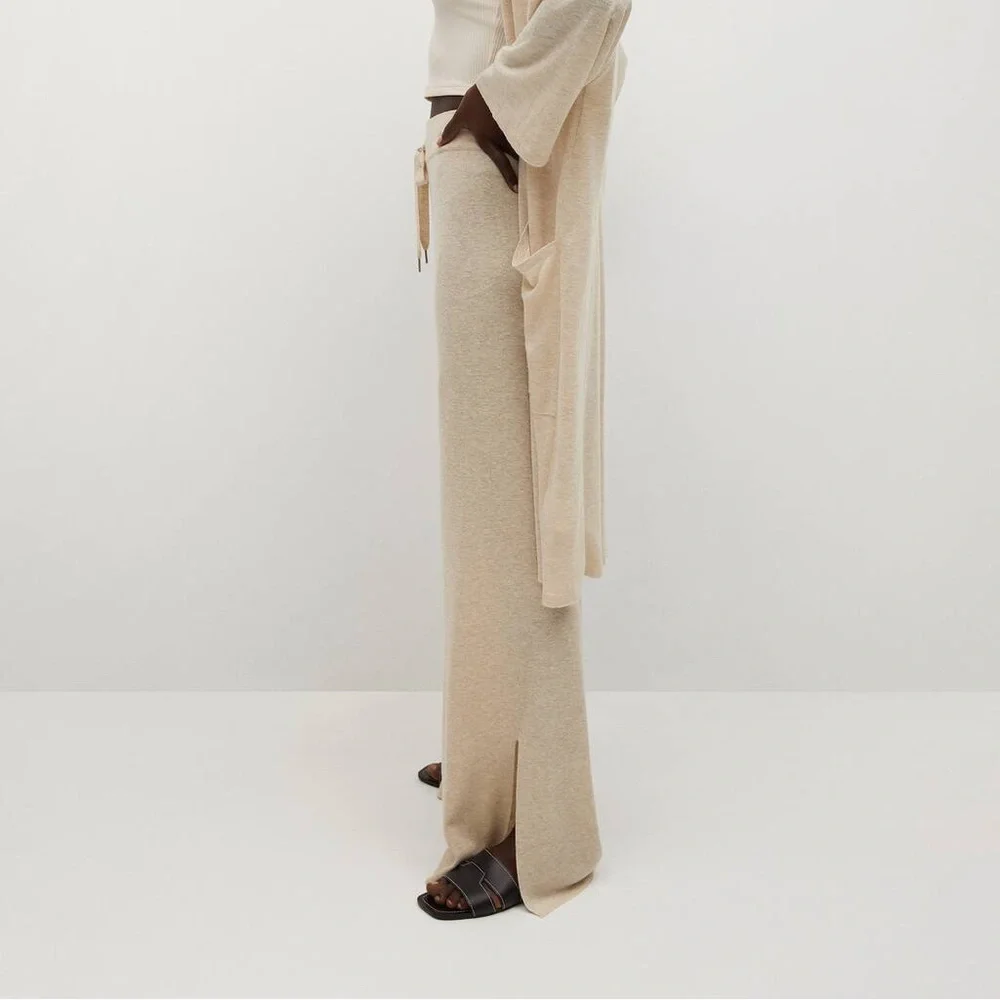 MANGO Knitted Linen Blend Slit‎ Hem Drawstring Pants